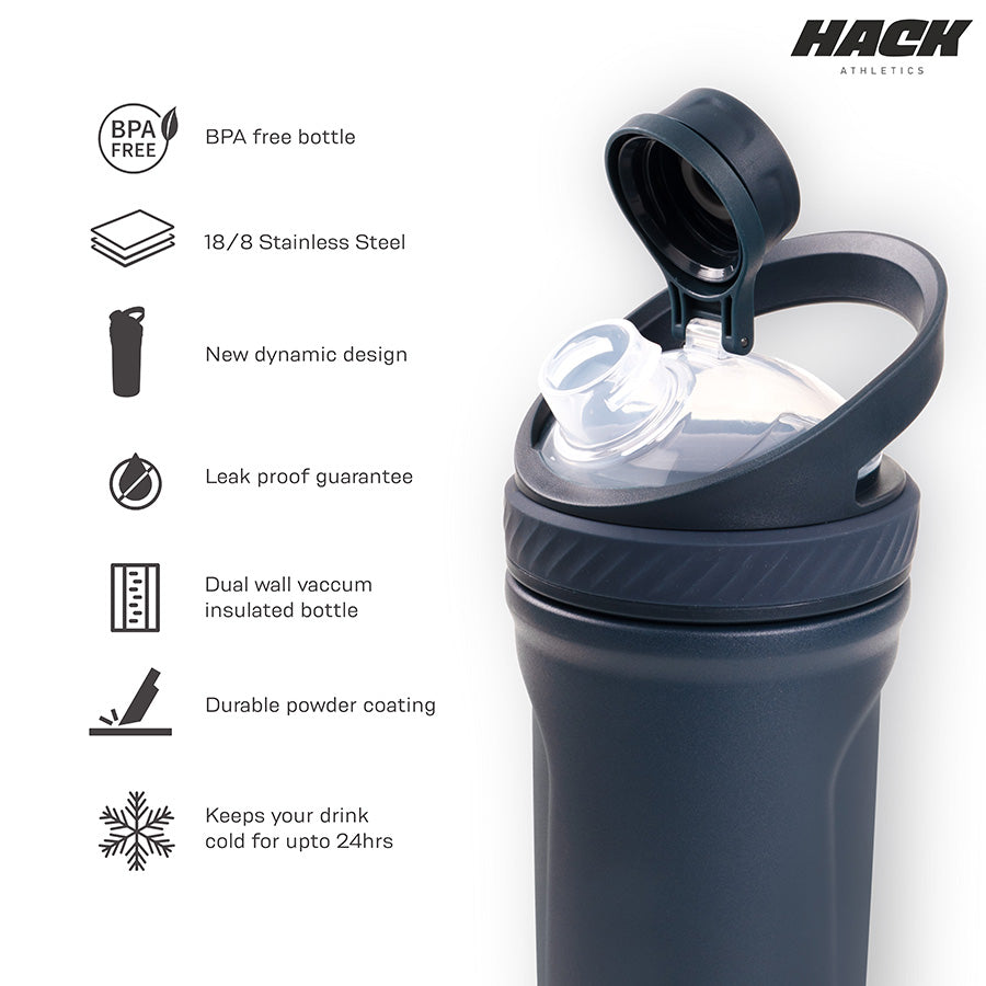 Hack Athletics Premium Stainless Steel Insulated Shaker Bottles 709ML Blue