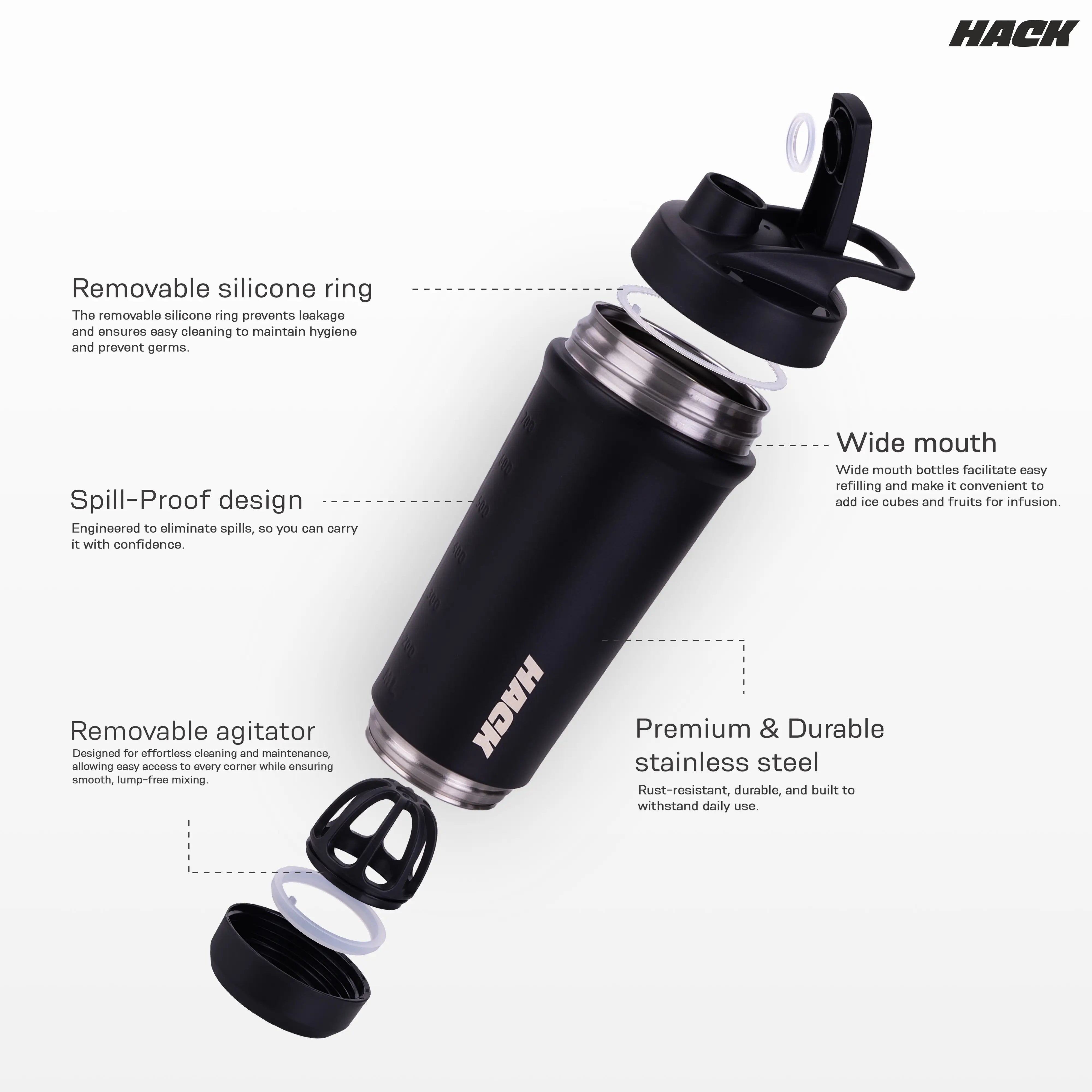 Hack Athletics Pro Blend Shaker Bottle - Black