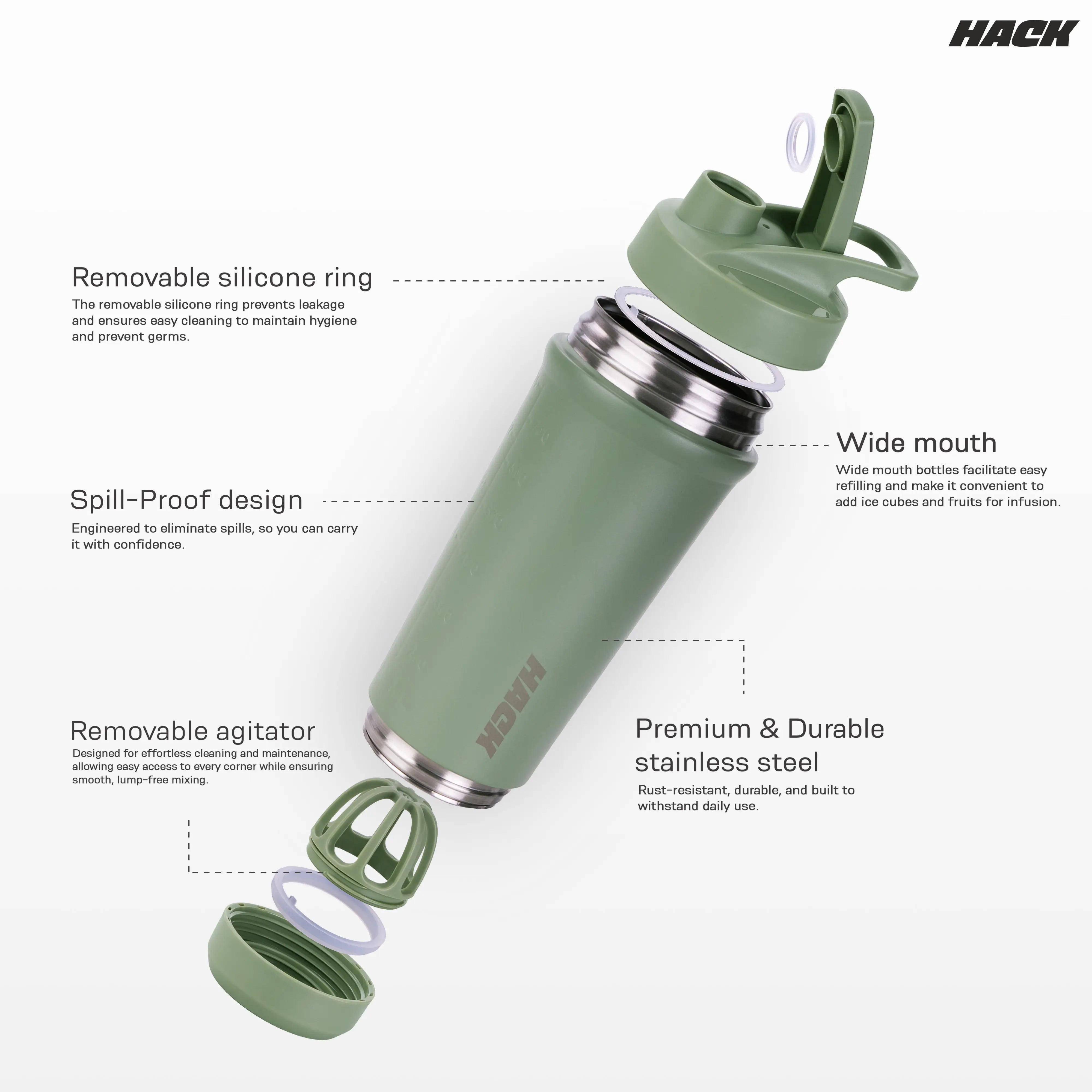 Hack Athletics Pro Blend Shaker Bottle - Green