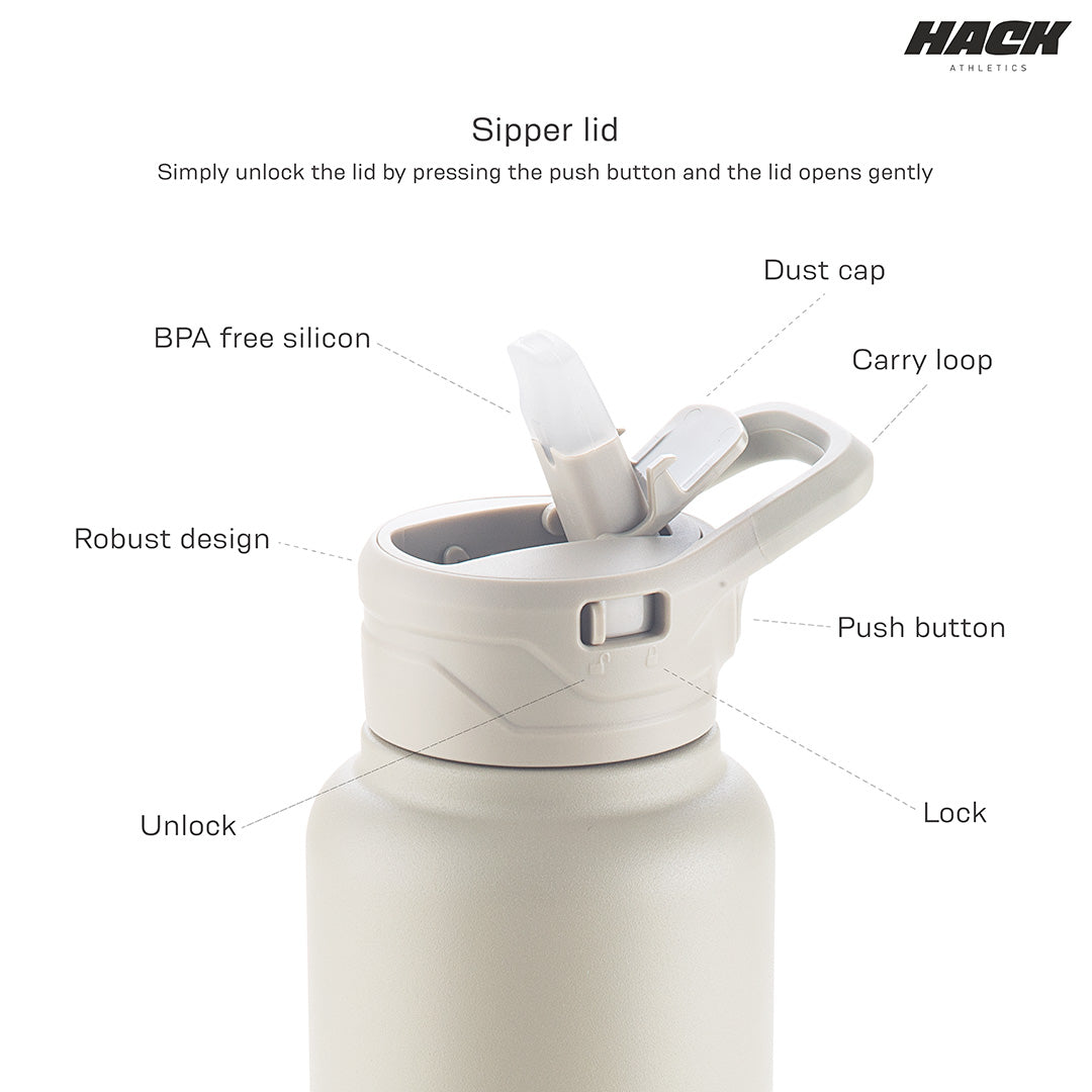 Hack Athletics Premium Hydra Water Bottle Cream | 950ML