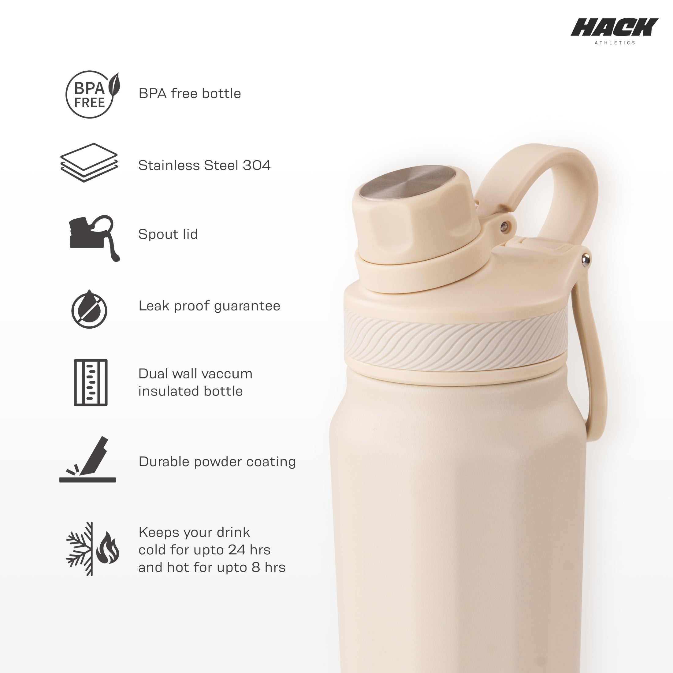 Hack Athletics Premium Aqua Water Bottle - Cream