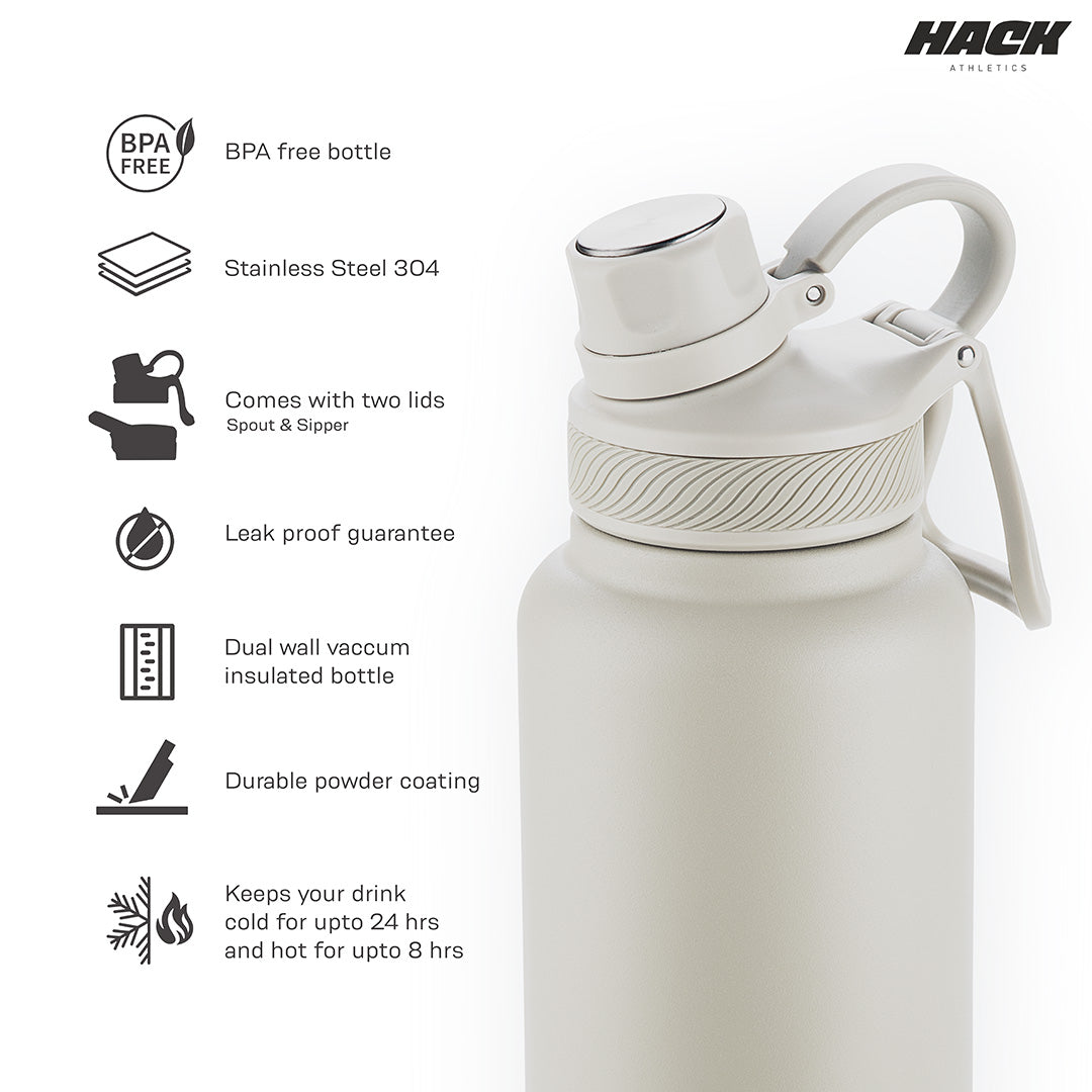 Hack Athletics Premium Hydra Water Bottle Cream | 950ML