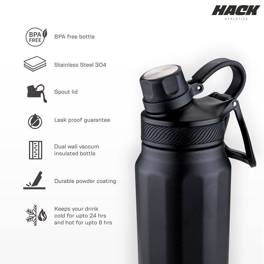 Hack Athletics Premium Aqua Water Bottle Black | 709ML