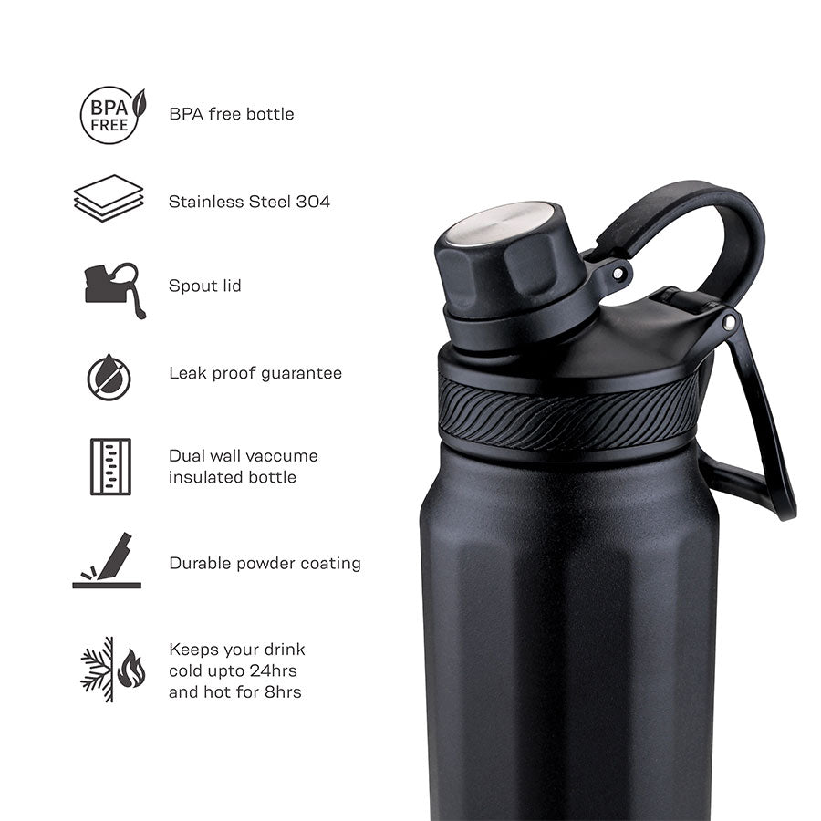 Hack Athletics Premium Aqua Water Bottle Black | 709ML