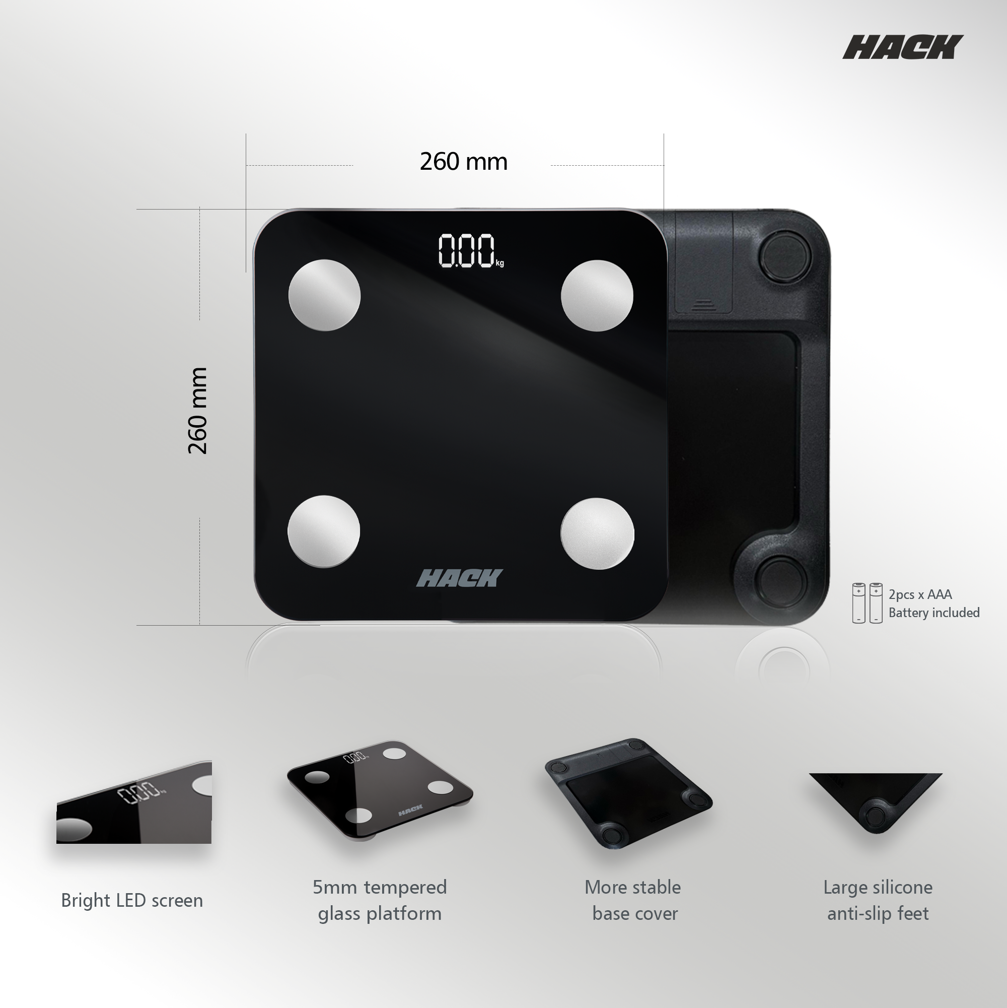 Hack Athletics BMI Body Weighing Scale Black