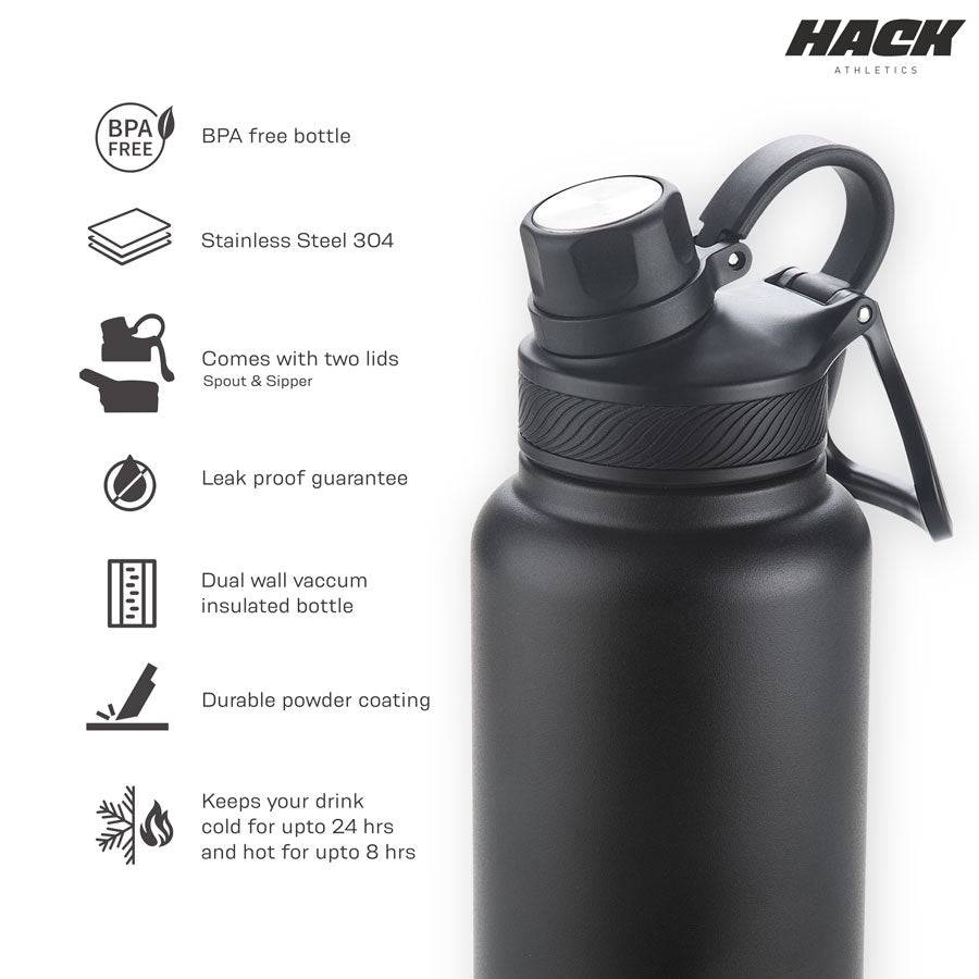 Hack Athletics Premium Hydra Water Bottle Black | 950ML