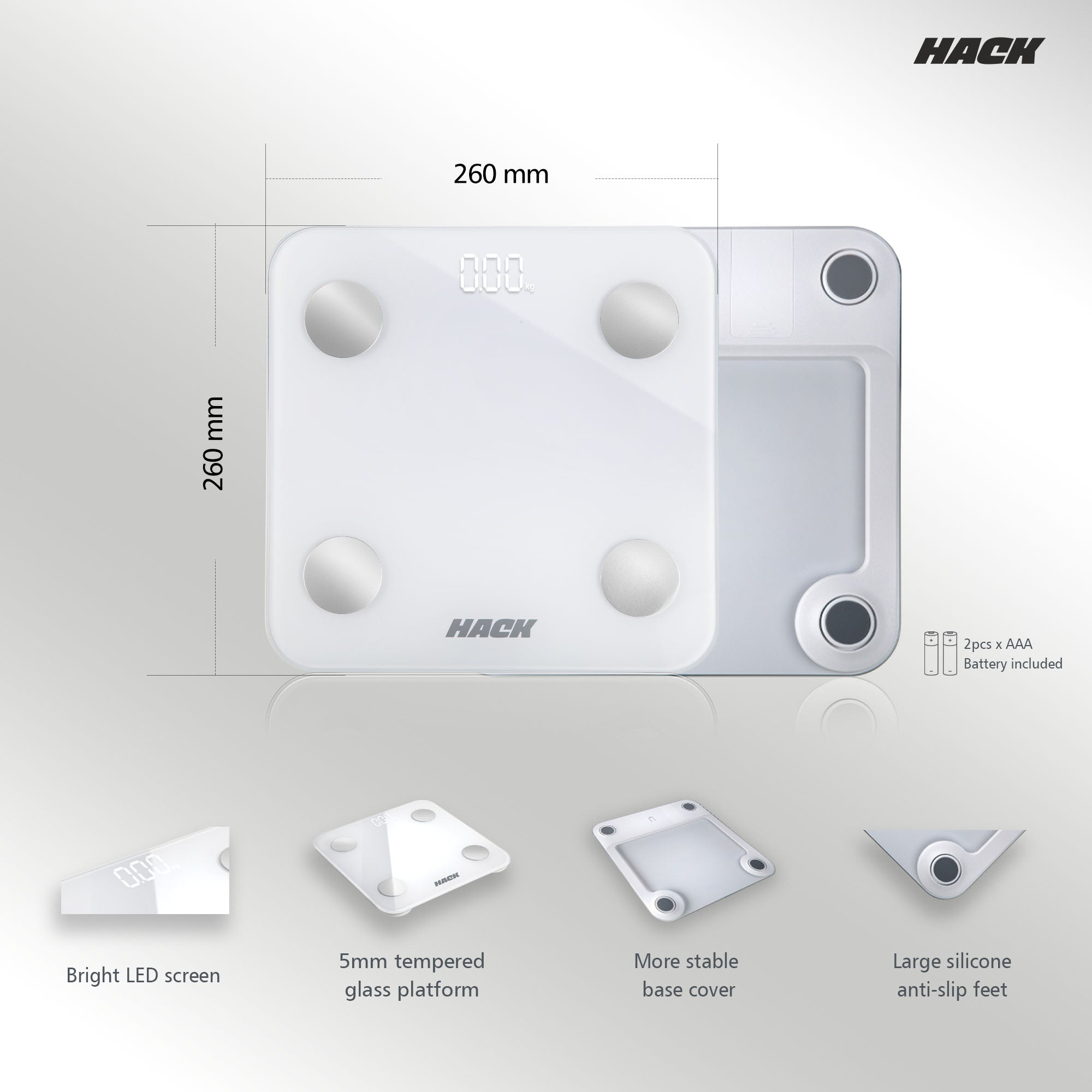 Hack Athletics BMI Body Weighing Scale White