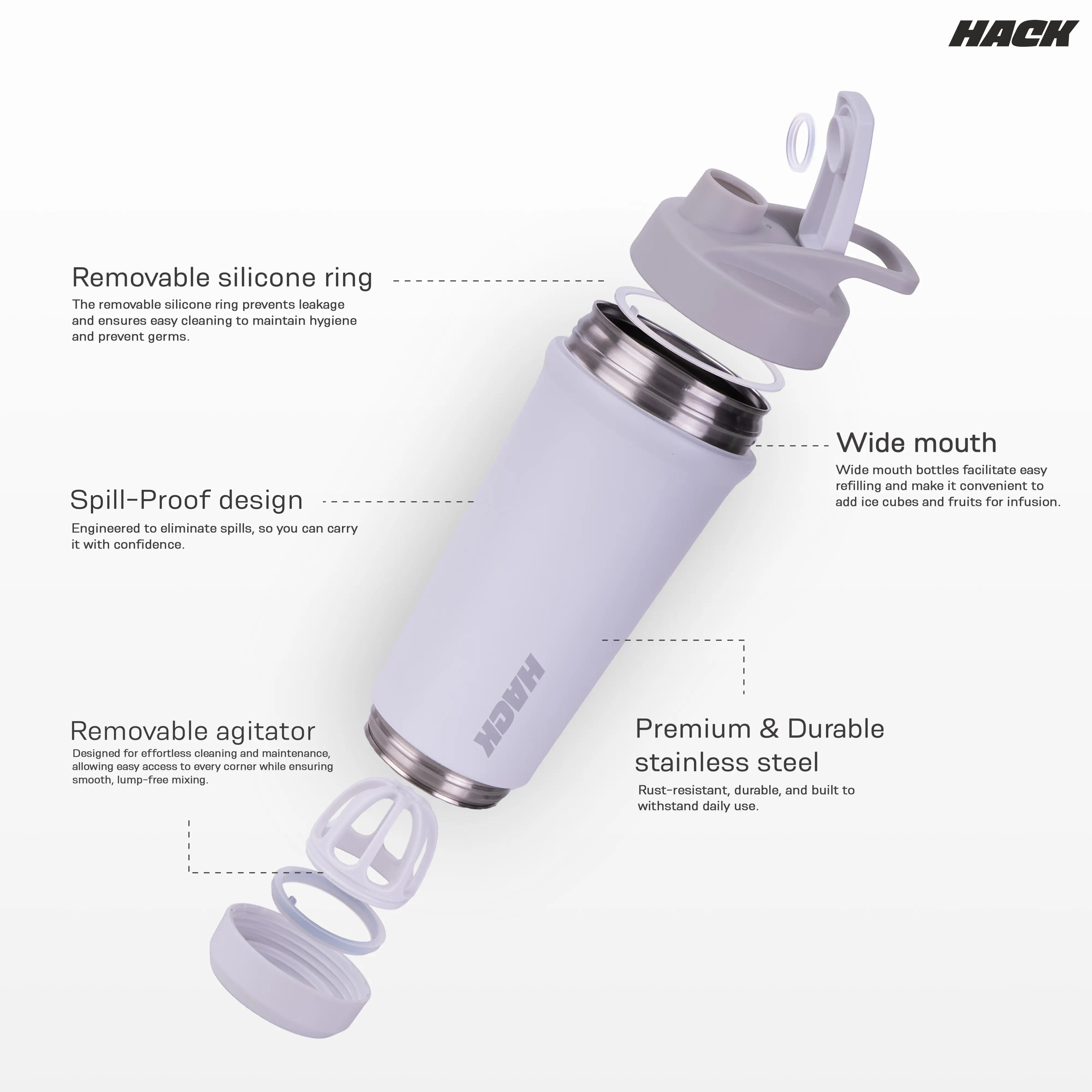 Hack Athletics Pro Blend Shaker Bottle - White