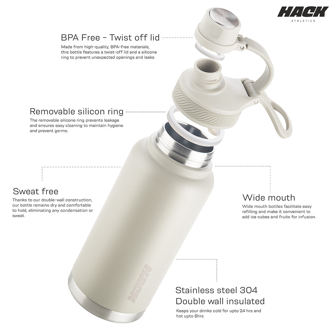 Hack Athletics Premium Hydra Water Bottle Cream | 950ML