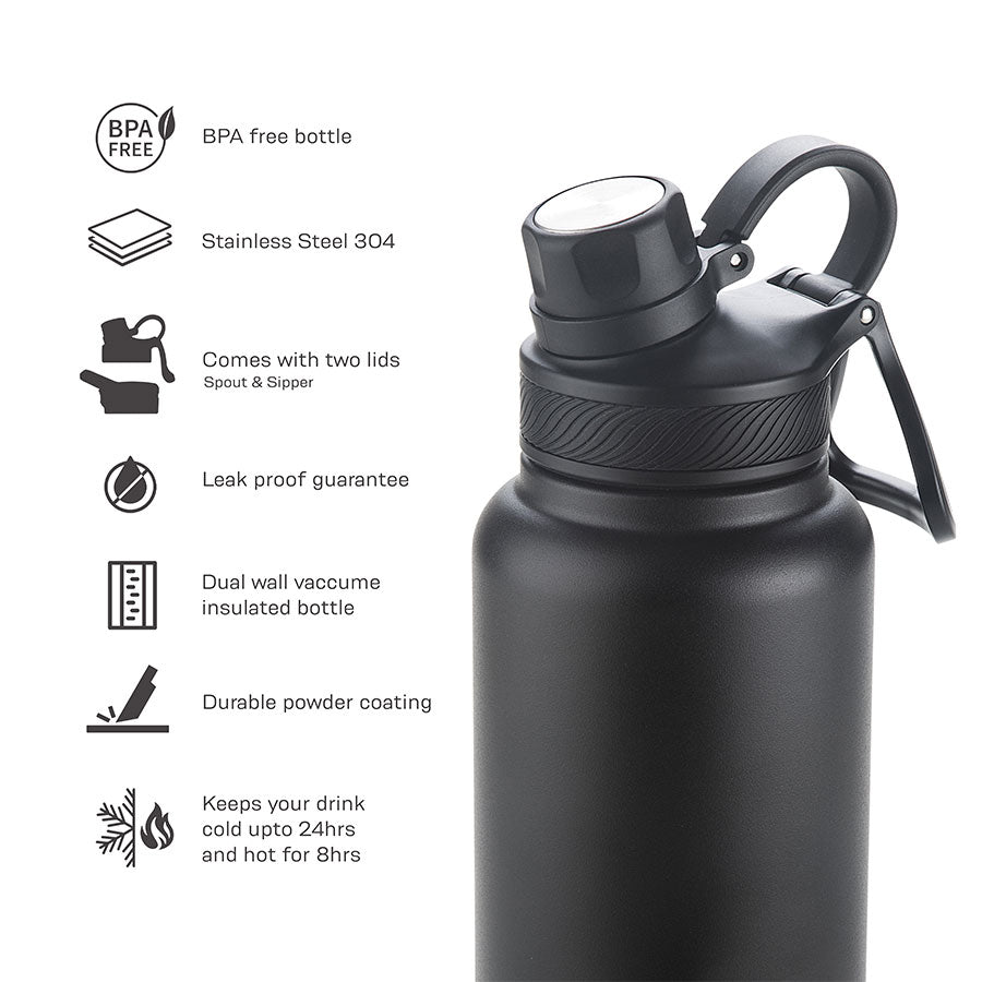 Hack Athletics Premium Hydra Water Bottle Black | 950ML