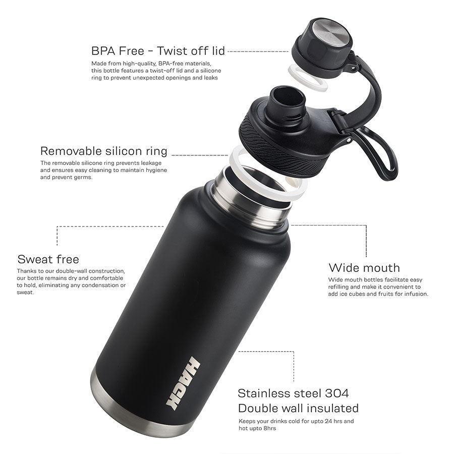 Hack Athletics Premium Hydra Water Bottle Black | 950ML