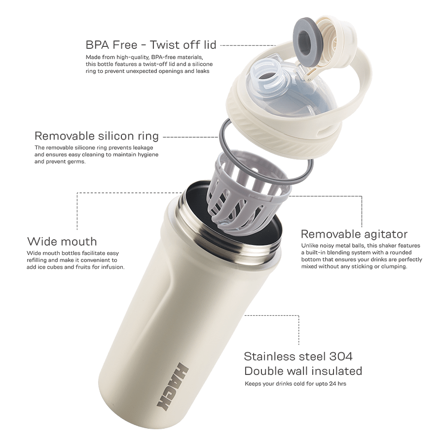 Hack Athletics Premium Stainless Steel Insulated Shaker Bottles 709ML White